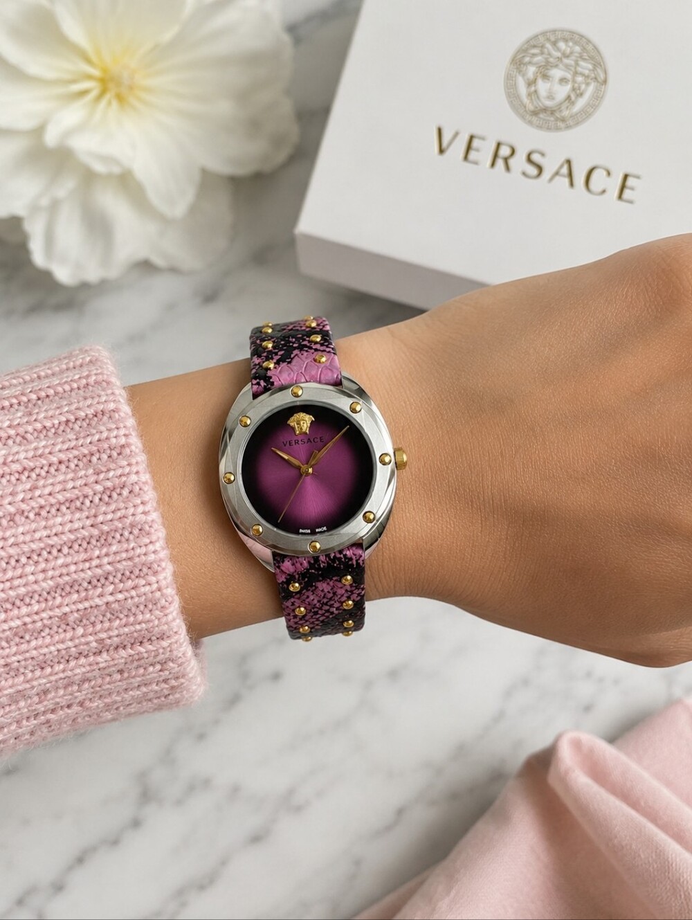 Versace Elaphe Shadov SNAKE Watch PINK LAVENDER